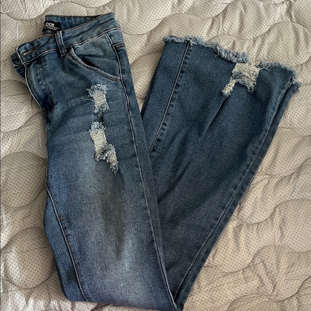 DO+BE Distressed Flare Jeans in Blue